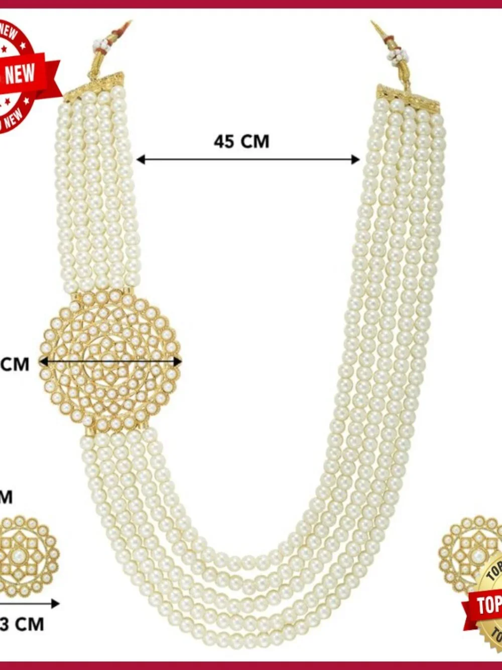 Traditional 5 Layer Kundan Pearl Necklace Earring Set